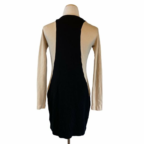 COS Women's Colorblock Black & Beige Longsleeve Sheath Dress Size Medium - Picture 3 of 7